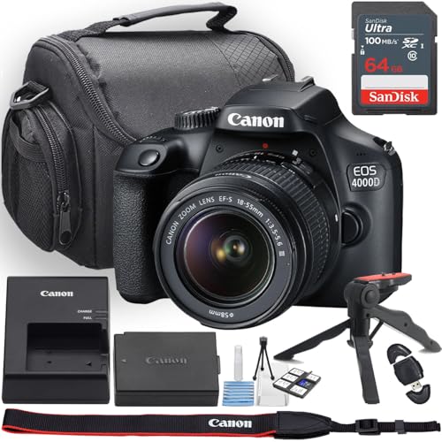 Cámara DSLR Canon EOS 4000D con lente 18-55mm y accesorios miniatura 1