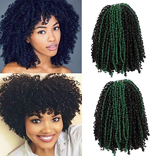 NOBLE GIRL 8 Inch Short Marlybob Crochet Hair 8 Packs Passion Twist hair Jerry Curl Crochet Braids Soft Synthetic Hair Extensions for Black Women (Black Mixed Green)