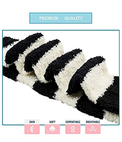 Image of Wander G Womens Over Knee High Fuzzy Socks Cute Cartoon Thigh High Stockings Warm Stripe Leg Warmers