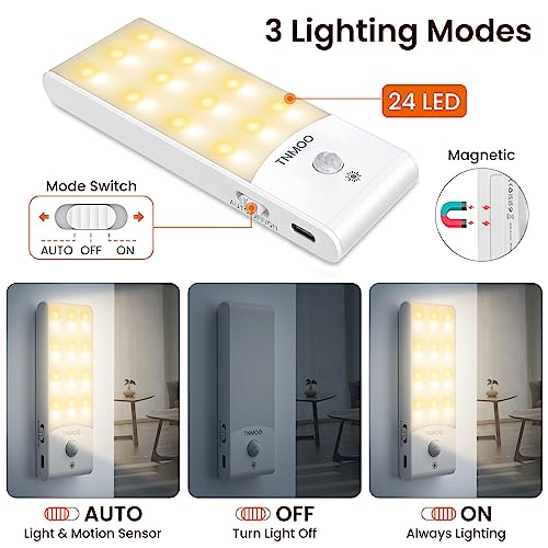 Motion Sensor Lights Indoor, 2Pack LED Motion Sensor Night Light Rechargeable with 3 Modes, Warm&White Color, 15%-100% Dimmable Wardrobe Lights for Cupboard, Stair, Cabinet, Bedroom, Kitchen, Hallway - Image 3