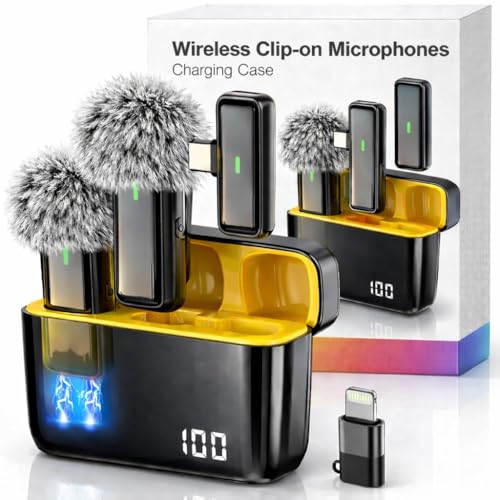 Image of Wireless Collar Microphone for Mobile with Charging Case Dual Channel Noise Reduction Clip Mic for iPhone Android Type C YouTube Reels Video Recording