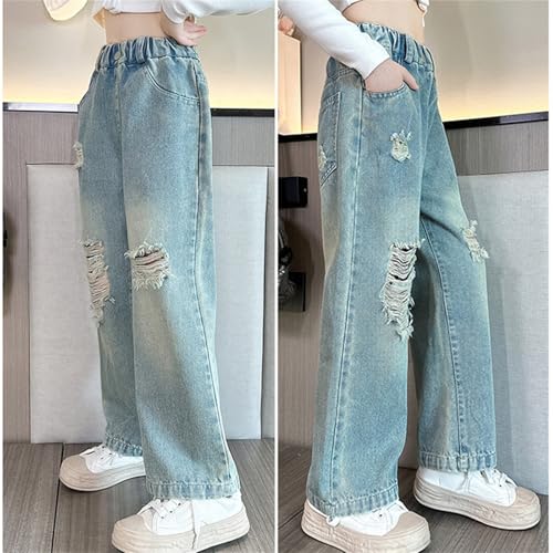 Tween Girls Ripped Jeans Distressed High Waisted Denim Pants Vintage Straight Leg Baggy Jeans Kids Wide Leg Denim Pants4