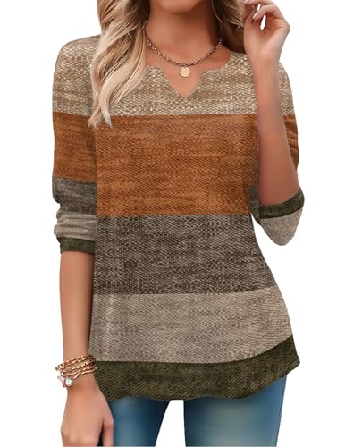 Image of Zeagoo Long Sleeve Shirts for Women Fall Tops Casual Dressy V Neck Blouses Boho Tunic Western Clothes Vacation Outfits
