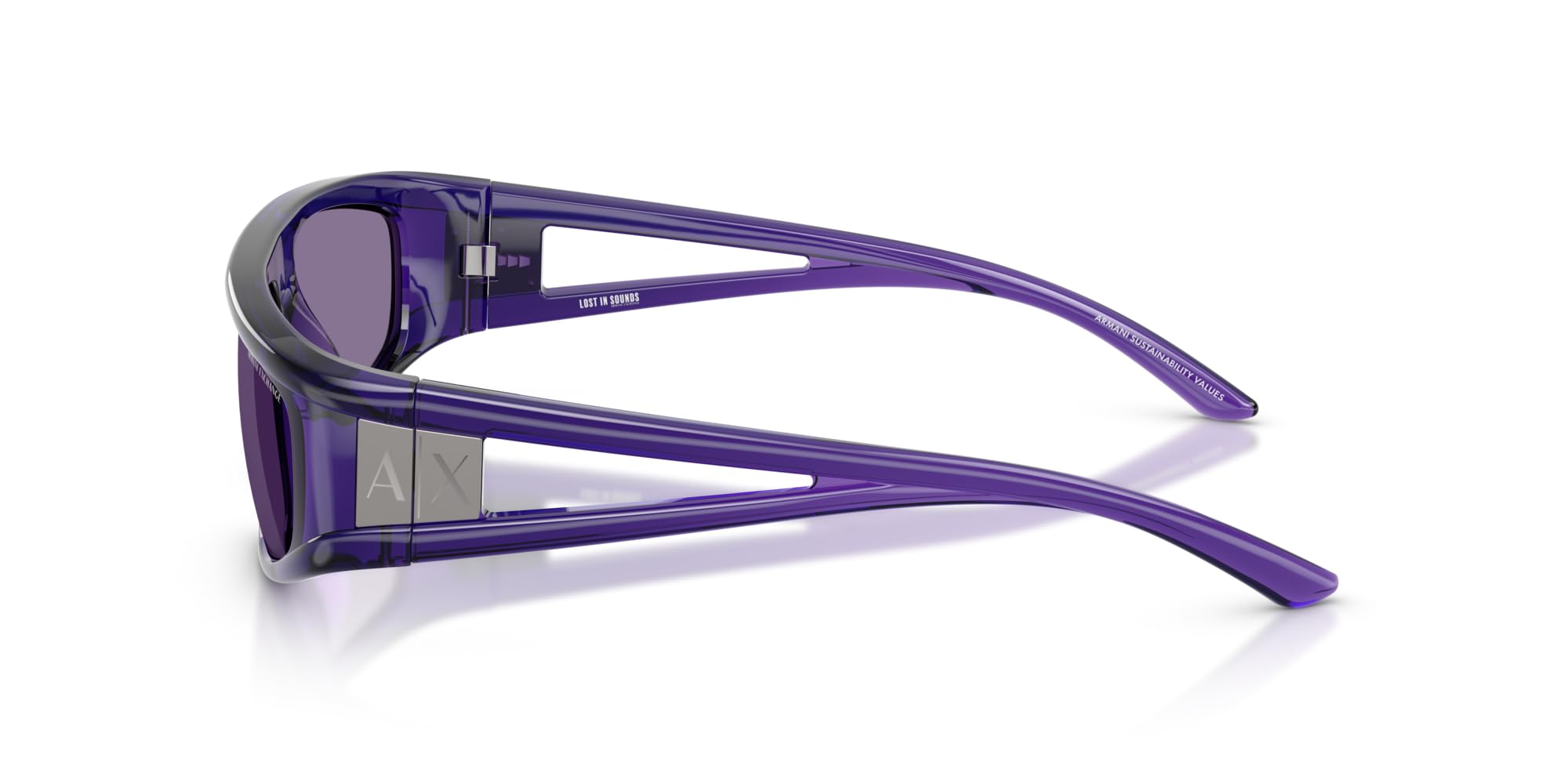 Armani Exchange Unisex Ax4159su Universal Fit Sonnenbrille, Glänzendes transparentes Violett/Violett, verspiegeltes Silber, 59 mm