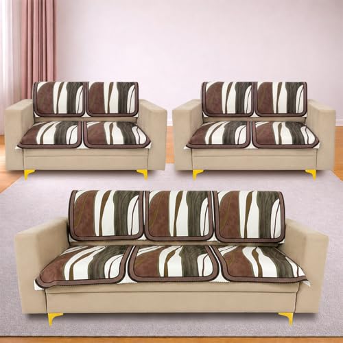 Image of Homerz Premium 'Luxe Series' Holland Velvet Sofa Cover | Smooth Finish | Anti-Skid Fleece Backing | Soft Touch Couch Protector for Living Room (Ocean Crest, 7 (3+2+2) Seater, Seat Cover with Backrest)