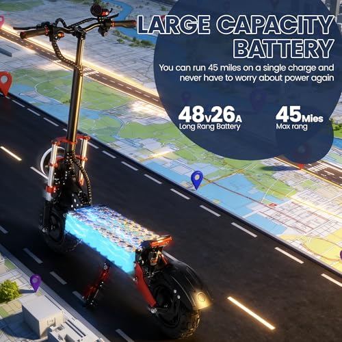 Image of T /TAN 5600W Dual Motor Electric Scooter for Adults - UP to 50MPH, 45 Miles Range，Featuring 48V 26Ah Battery，500LBS Capacity - 11-Inch Off-Road Tires，Electric Scooter with seat，Removable Seat