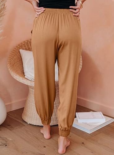 Dokotoo Womens Plus Size Summer Comfy Casual Loose Lightweight Drawstring Tie Elastic Waist Linen Jogging Jogger Pants Sweatpants For Women With Pockets Orange 2Xl #TOP1