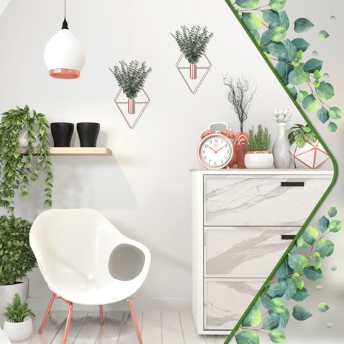 Image of Jexine Hanging Planters with Artificial Eucalyptus Metal Hanging Vase Indoor Plants Holder Modern Geometric Boho Bathroom Wall Decor for Living Room Home Office(Rose Gold,4 Pcs)