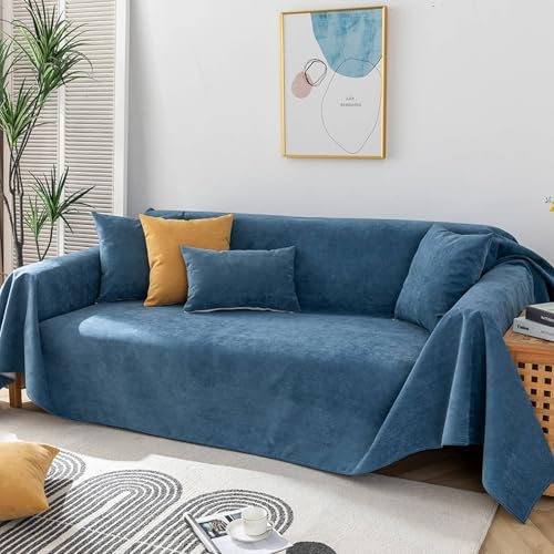 Skcess Outdoor Couch Cover, Dark Blue Polyester Living Room Chair Covers Solid Color 4 Seater(180X360CM)