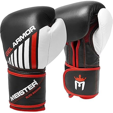 Guantes de boxeo Meister Gel Armor de 16 onzas con cuero de grano completo y acolchado de gel Cover