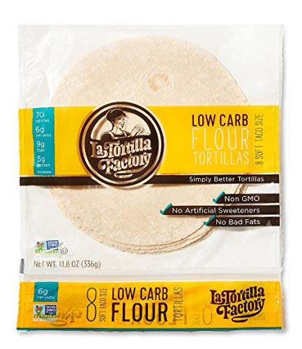 La Tortilla Factory Low Carb Flour Tortillas, 6g Net Carbs, 70 Calories, Non-GMO, Soft Taco Size - 7', 8-Count, 11.8 oz