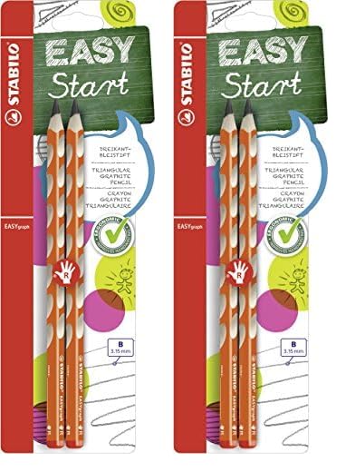 STABILO - Ergonomischer Dreikant-Bleistift für Rechtshänder - EASYgraph in orange - 2x 2er Pack - Härtegrad B