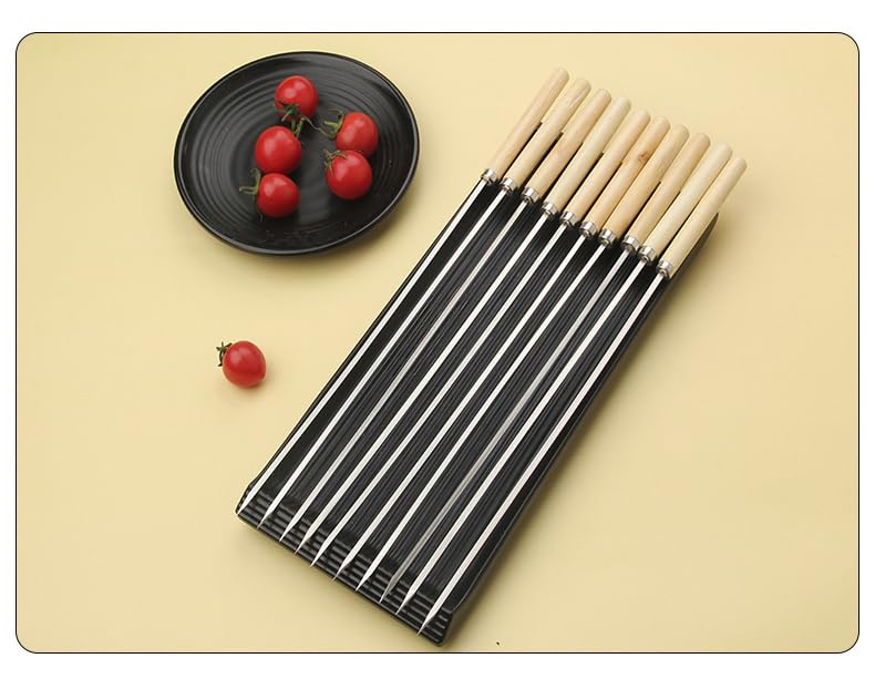 10PCS Stainless Steel ?13 inch BBQ SkewerS ? with Wood Handle for BBQ Camping Cookware Campfire Grill Cooking