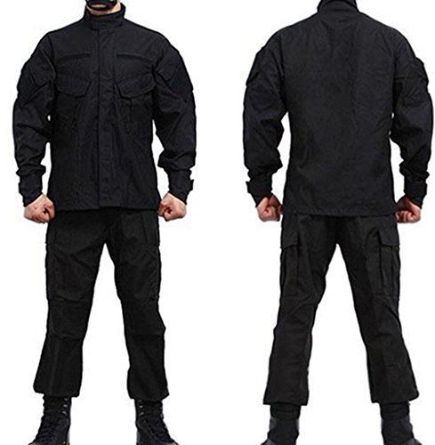 Noga - Traje de chaqueta y pantalón de camuflaje, de combate, de campo, de uniforme militar, para juegos, paintball, color Negro - negro., tamaño medium