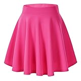 EXCHIC Women's Casual Basic Versatile Stretchy Waist Skirt Flared Pleated Mini Skater Skirt (S, Mini-Rose)