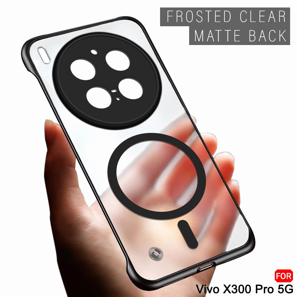 Image of TheGiftKart Hybrid Ultimate Slim Back Case Cover for ‎Vivo X300 Pro 5G Compatible with MagSafe | Frosted Matte Translucent Hard Back Case Cover for ‎Vivo X300 Pro 5G (PC & TPU, Black Sides)