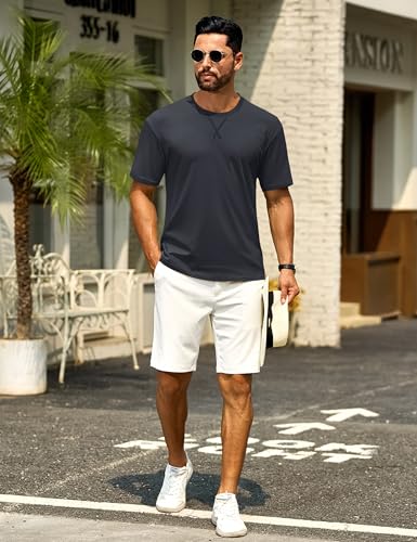 Cotrasen Men's T Shirts Cotton Drop Shoulder Short Sleeve Shirts for Men Casual Soft Comfort Loose Fit Mens Summer Tee Shirts
