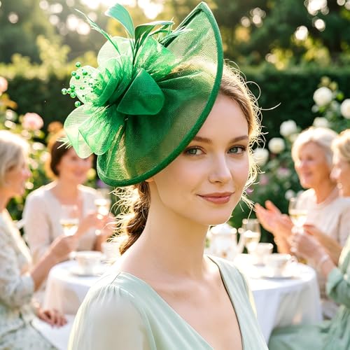 Image of DRESHOW Women Fascinator Hats Tea Party Hat Vintage Pillbox Hat Headband for Cocktail
