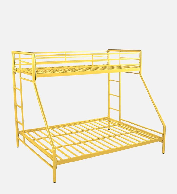 Image of Twin Over Twin Metal Bunk Bed | Bunk Bed Without Storage for Kids & Adult | Double Decker Cot for Kids Room | Space-Saving | Metal Bunker Cot (Mattress Not Included) (Yellow M)
