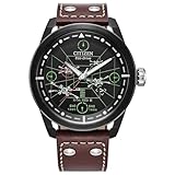 Citizen Men's Eco-Drive X-Wing and Tie Fighter, Ion-Plated Stainless Steel Case, Brown Leather Strap Watch (Model:AW1738-05W)
