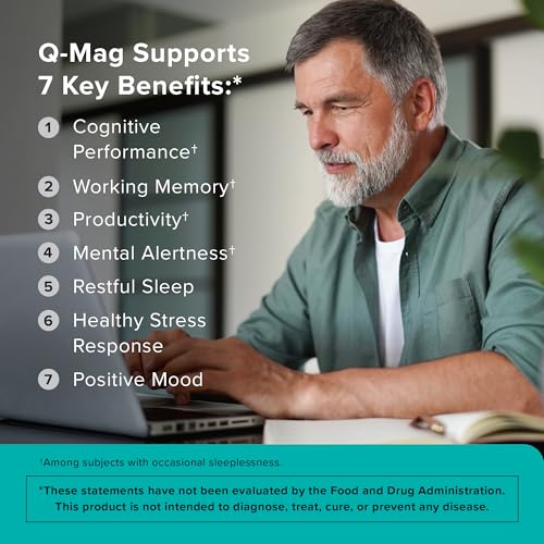 Image of Qunol Q-Mag Magnesium L-Threonate Tablets, 2000mg of Magtein to Help Support Cognitive Performance, Improve Mental Alertness & Productivity, Supports Restful Sleep, High Absorption, 60 Count