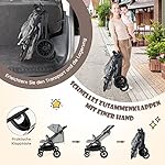 COSTWAY Geschwisterwagen klappbar, Zwillingswagen mit Verstellbarer Rückenlehne, Fußstütze & Baldachin, Reisebuggy mit Liegefunktion, Tragbarer Zwillingsbuggy für Baby bis 3 Jahre (Grau)