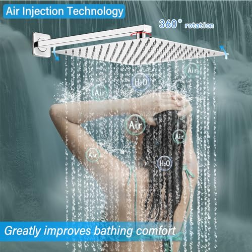 Image of Shower Faucet Set Complete, Wall Mount Shower System for Bathroom 12 Inch High-Pressure Rainfall Shower with Handheld, Rough-in Valve Body and Trim Kit, Polished Chrome