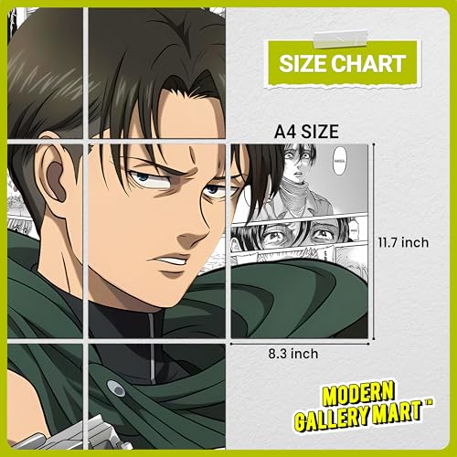 Image of MODERN GALLERY MART Pack of 20 Attack on Titan Levi Ackerman Manga Poster | A4 Size Anime Wall Art (8.3 x 11.7 inch) | Manga Posters with Glue Dots | Anime Poster for Bedroom, Living Room, Office