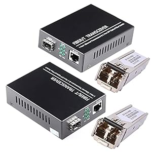 A Pair of 1.25G/s Bidi Gigabit Multi-Mode Fiber Ethernet Media Converter with 2PCS Bidi SFP LC Dual Transceiver Module Included, 10/100/1000Base-Tx to 1000Base-SX SMF RJ45 to SFP Slot up to 550M