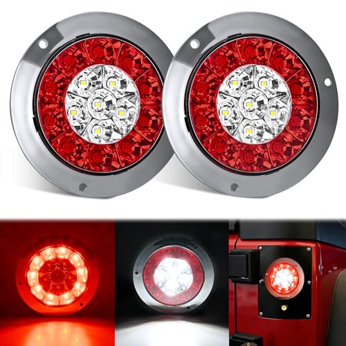 Nilight Trailer Tail Lights 2PCS 4Inch Round 16LED Red White Chrome by Nilight - Used condition - US$22.78