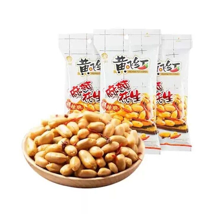 Huang Fei Hong Hot Spicy Crispy Peanut Snacks with Red Pepper 110g (Pack of 3) 黃飛紅麻辣花生