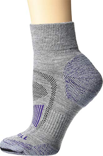 Merrell Women's Merino Wool Cushioned Hiker Quarter Socks 1 Pair, Purple/Grey Heather, S/M