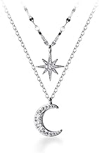 SLUYNZ 925 Sterling Silver Layered Necklace for Women Teen Star Moon Necklace Double Necklaces Chain Choker Necklace