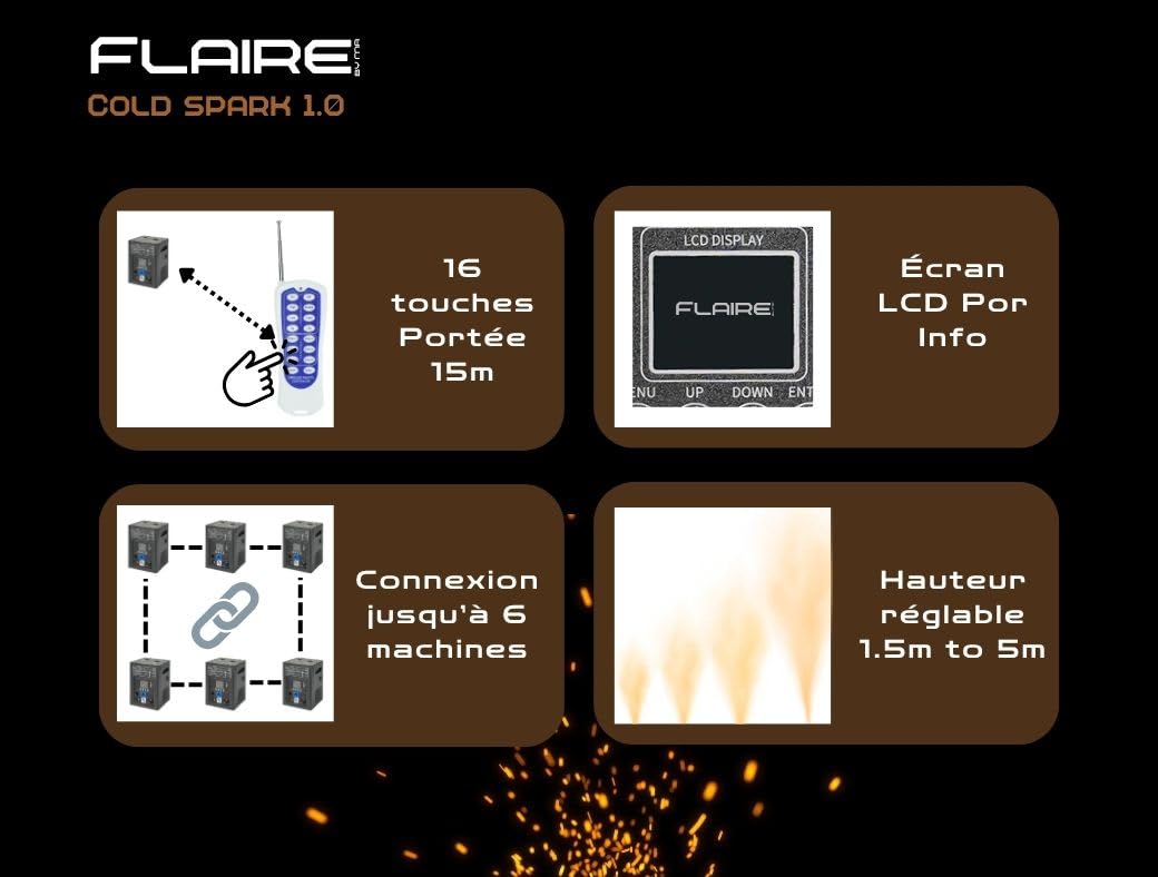Machine à étincelle froide 750 W | Machine à effets spéciaux Sparkular | Télécommande DMX sans fil et écran LCD | 2 pièces.