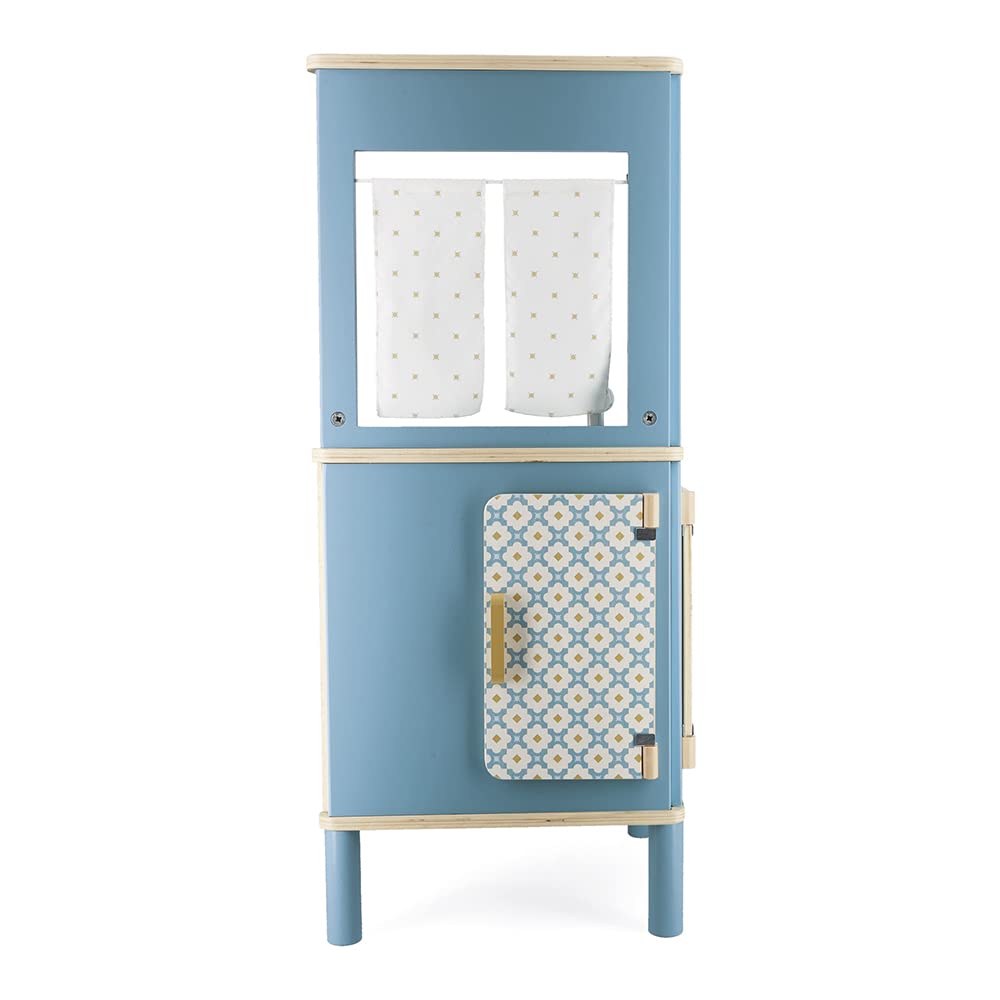 Janod - Trio Holzküche - Kompakte 3-seitige Küche - Küche und Essgeschirr Rollenspielzeug - Retro-Stil - 5 Metallutensilien - Farbe auf Wasserbasis - Ab 3 Jahre, J06546
