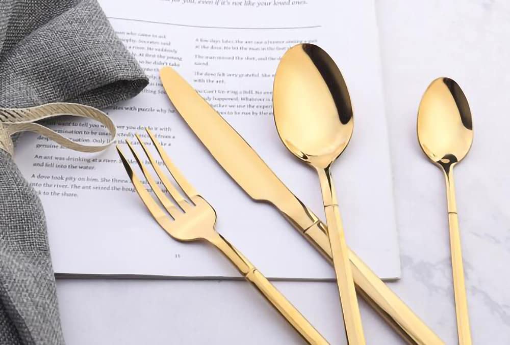 Juego de cubiertos de acero inoxidable con 16 piezas, cuchillo de mesa 18/8/tenedor de mesa de acero inoxidable/cuchara de mesa/cucharadita, juego de cubiertos para 4, pulido espejo, se puede colocar,