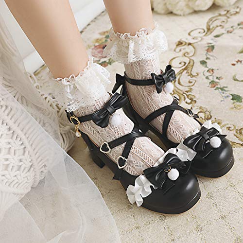 Alsoloveu Womens Lolita Shoes Platform Mary Janes Chunky Heel Ankle Strap Round Toe Dress Sweet Shoes3