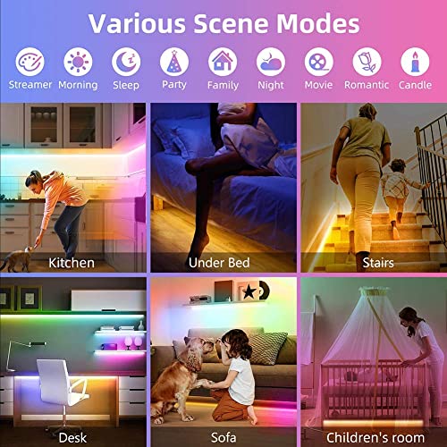 Image of Motion Activated Under Bed Light Strips, 2x9.8ft RGB Motion Sensor LED Light Strip with App Control, USB 5V Dimmable LED Night Light with 4 Timing Off Modes for Bed Wardrobe Cabinet Staircase Decor