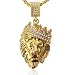 Aiyo Fashion Hip Hop Jewelry Crown Lion Head Pendant Iced Out Clear Rhinestones Curb Cuban Chain Stainless Steel Necklace (A-Gold)