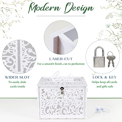 Image of OurWarm White Wedding Card Box with Lock, PVC Gift Card Box for Wedding Decorations for Reception, Money Gift Boxes for Party Reception Anniversary Bridal Baby Shower Decorations