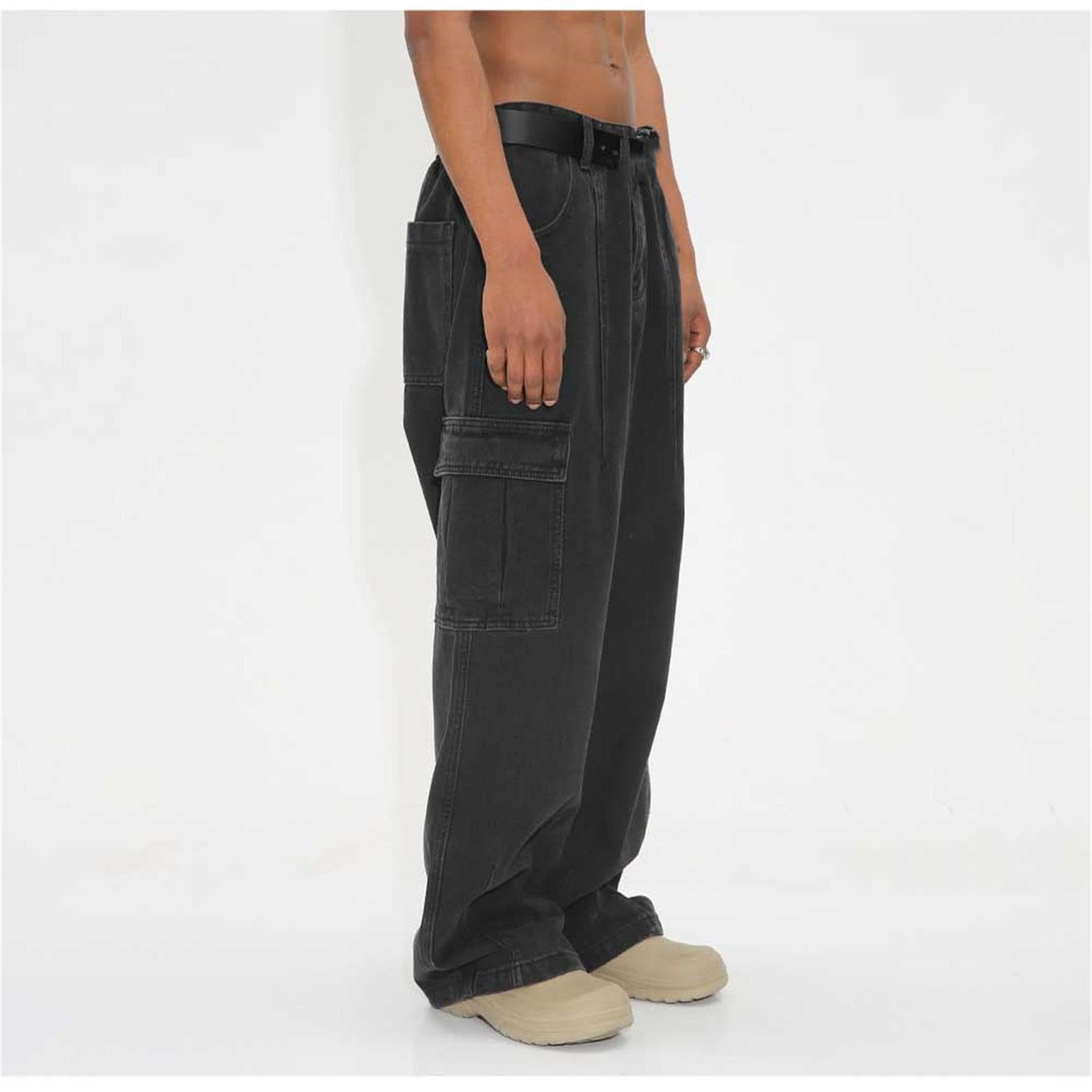Generico Baggy Jeans Uomo Pantaloni Jins Y2K Balloon Loose Moto Strappati Invernali Zampa Slim Larghi Salopette Fit Flare Cargo Flared