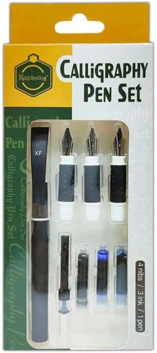 Keep Smiling Calligraphy Pen Set, 8 Components Fountain Pen Set With 4 Nibs,3 Ink Cartridges 1 Pen