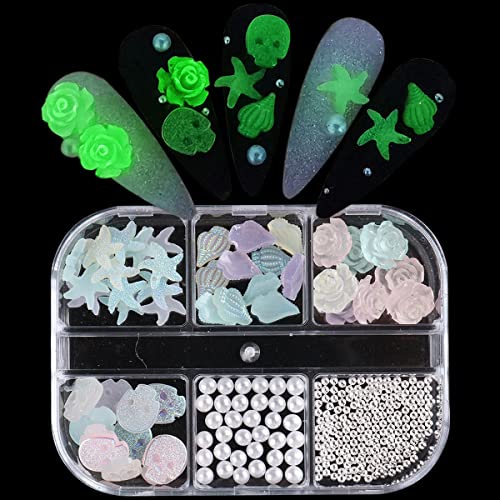 Luminous Nail Rhinestones Skull Skeleton 3D Nail Charms Glow In Dark Nail Art 3D Nails Gems Stone Sea Stars Summer Nail Decoration 3D Acrylic Flower For Nails Pearls Gold Beads Manicure Accessories #TOP12