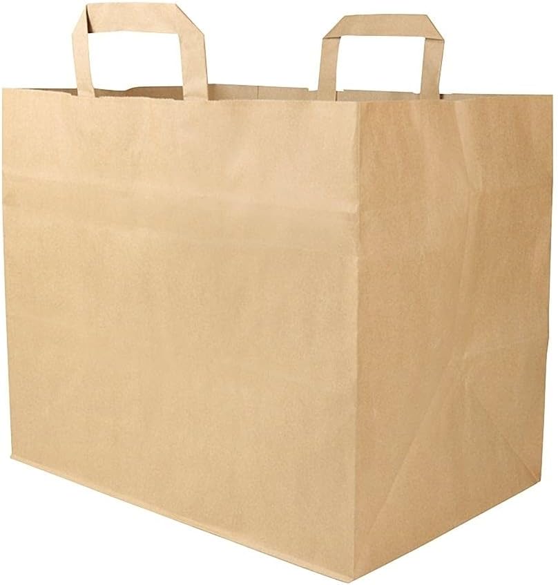 BIOZOYG Bolsas de Papel con asa Plana 80gsm 32x22x27cm I Bolsas de Papel Kraft Capacidad de Carga 5-7 kg I Bolsas de Papel XXL I Sacos de Papel con Fondo Plano I Bolsas de Papel marrón 250 Unidades