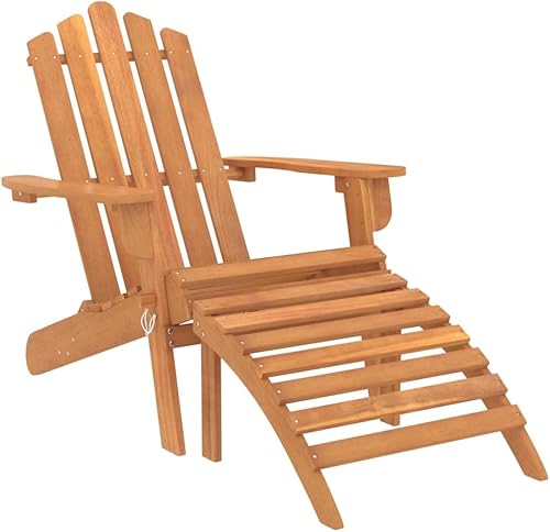 Miniatura 5 de Natural Acacia Wood Garden Lounge Set, 2 Foldable Adirondack Chairs with Ergonomic Design and Oiled Finish for Outdoor Patio Relaxation