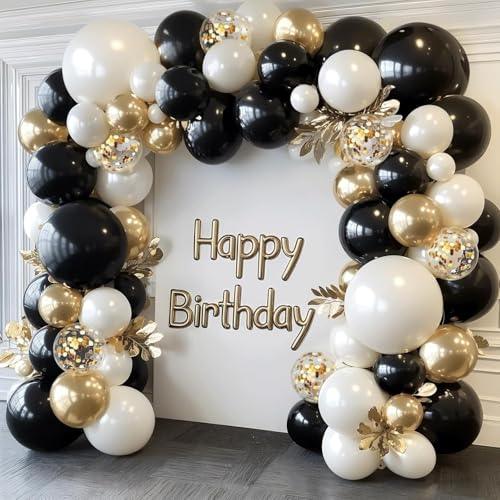 Image of Black Gold White Balloon Arch Kit,Pearl,Sand White,129 pcs,Different Size