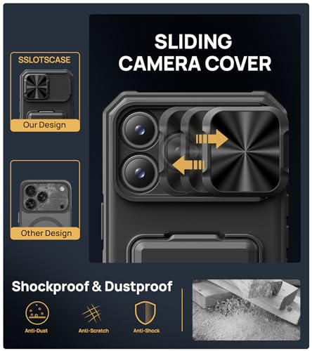 Image of SSLOTSCASE for iPhone 17 Pro Max Case with Card Holder & Kickstand, Black