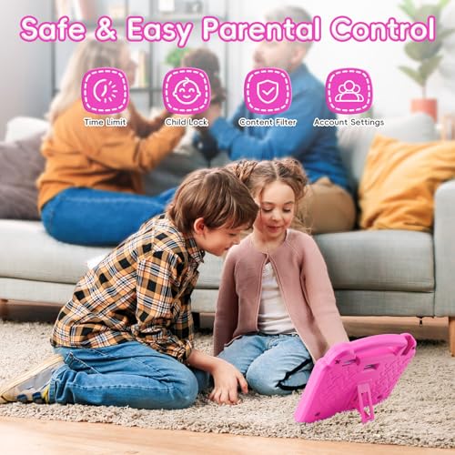 Image of Kids Tablet 10.1 Inch Android 14 Tablet for Kids, A523 Octa-Core, 8GB+64GB, 5000mAh Battery with Pink EVA Case, Wi-Fi 6 (2.4GHz & 5GHz), Parental Control, GMS