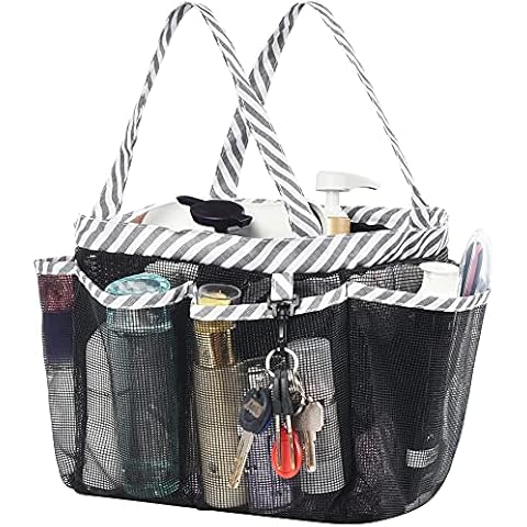 WEHUSE Mesh Shower Caddy Tote with Waterproof Inner Bag, Extra Large Black Portable Shower Caddy for College Dorm Bathroom Camp, 8 Basket Pocket Cover