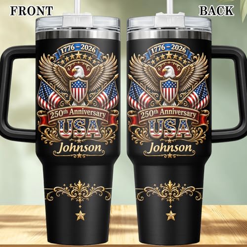 Image of Personalized 250th Anniversary Of America Tumbler - Custom Patriotic USA Flag 1776-2026 Gifts - 3D Effect US Eagle Freedom Tumbler 40OZ A2 - American Flag Independence Gifts For Men, Women